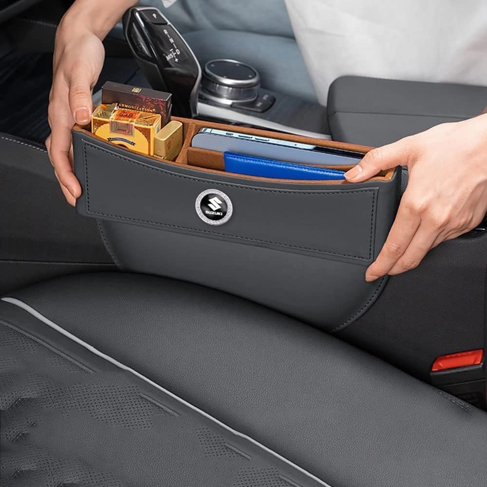 Car Seat Storage Box for Suzuki SX4 Vitara Swift AltoJimny S-Cross Ignis Series Car Seat Gap Organizer Seat Side Bag Reserved Charging Cable Hole Car Accessories,One Piece-Black