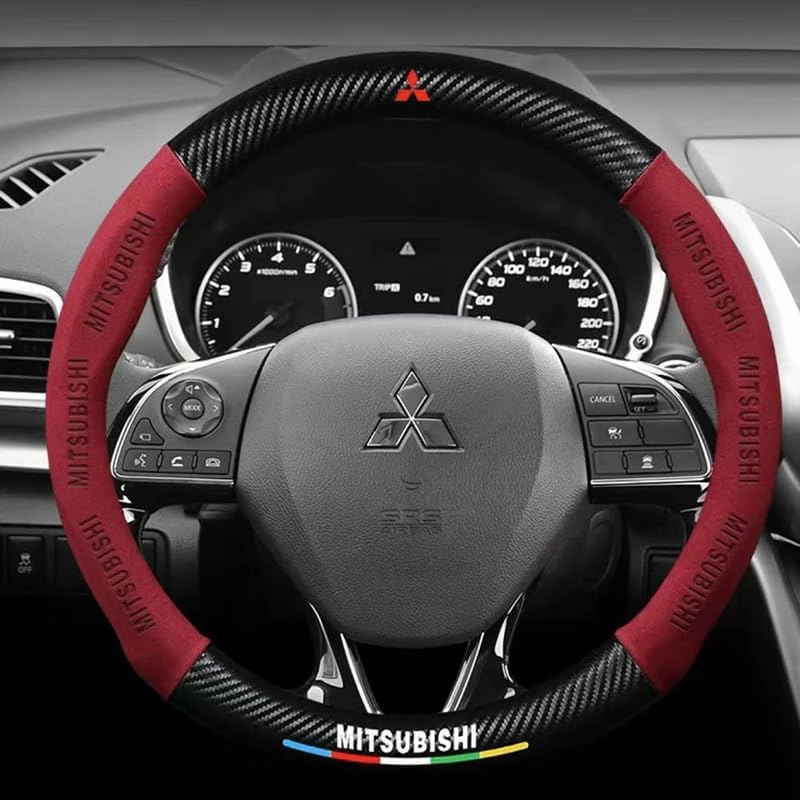 Car Steering Wheel Cover for Mitsubishi Outlander 2018-2021, Leather, Non-Slip, Breathable, Logo, B-O Type