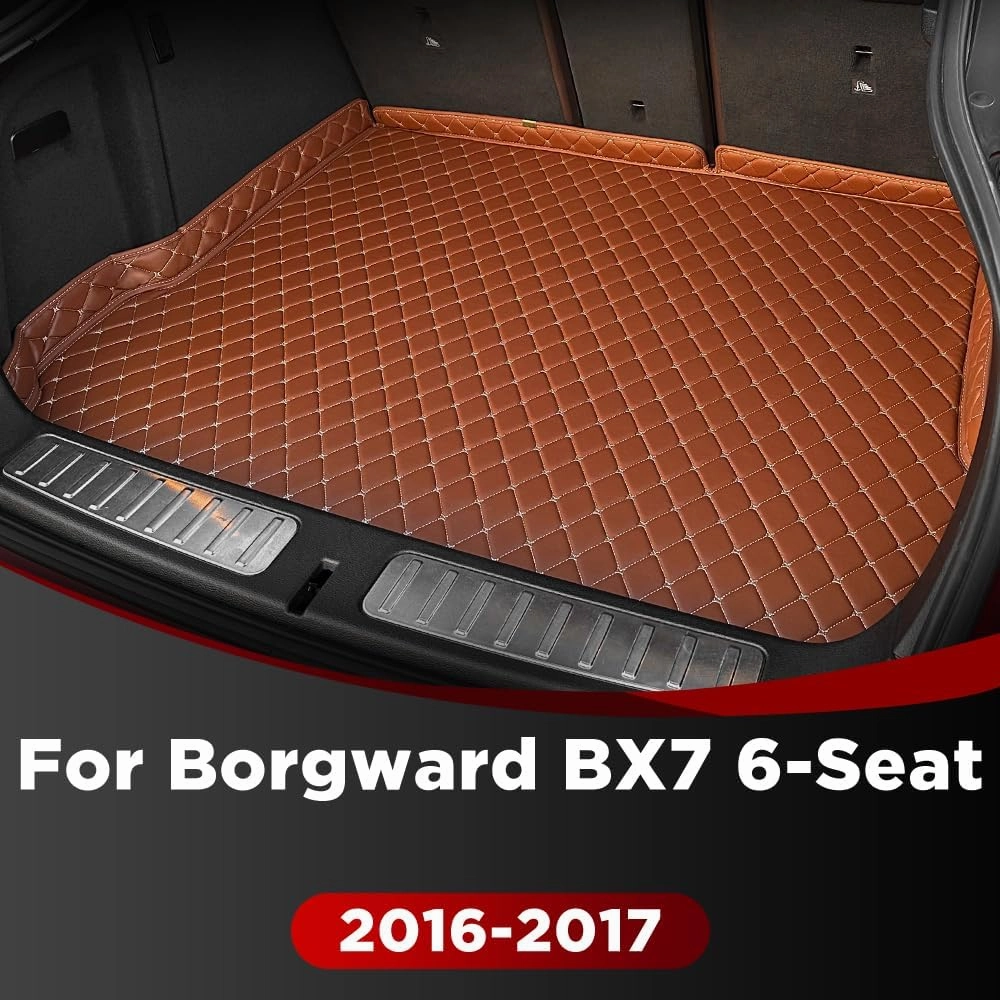 Car Trunk Mat for Borgward BX7 6-Seat 2016 2017, Custom Fit PU Leather Cargo Liner, All-Weather Waterproof Rear Trunk Liner Protector, Auto Interior Accessories