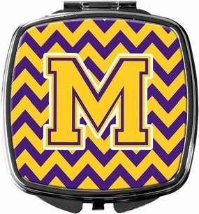 Caroline's Treasures CJ1041-MSCM Letter M Chevron Purple and Gold Compact Mirror Decorative Travel Makeup Mirror for Women Girls Gifts Pocket Makeup Mirror Folding Handheld