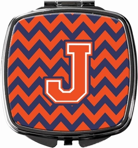 Caroline's Treasures CJ1042-JSCM Letter J Chevron Orange and Blue Compact Mirror Decorative Travel Makeup Mirror for Women Girls Gifts Pocket Makeup Mirror Folding Handheld