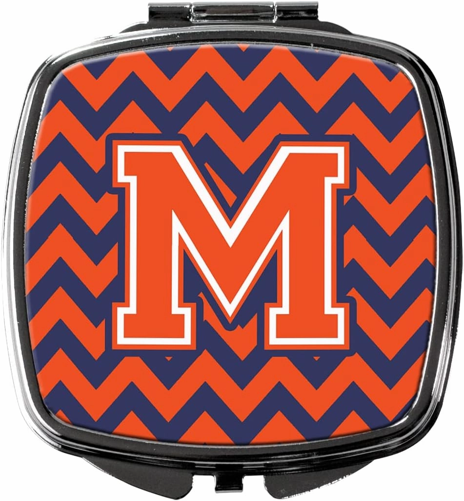 Caroline's Treasures CJ1042-MSCM Letter M Chevron Orange and Blue Compact Mirror Decorative Travel Makeup Mirror for Women Girls Gifts Pocket Makeup Mirror Folding Handheld
