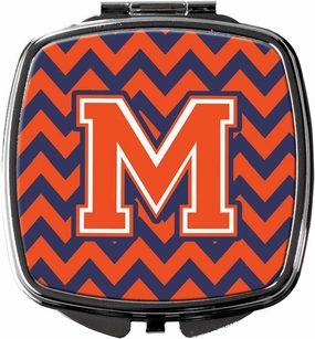 Caroline's Treasures CJ1042-MSCM Letter M Chevron Orange and Blue Compact Mirror Decorative Travel Makeup Mirror for Women Girls Gifts Pocket Makeup Mirror Folding Handheld