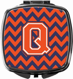 Caroline's Treasures CJ1042-QSCM Letter Q Chevron Orange and Blue Compact Mirror Decorative Travel Makeup Mirror for Women Girls Gifts Pocket Makeup Mirror Folding Handheld