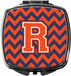 Caroline's Treasures CJ1042-RSCM Letter R Chevron Orange and Blue Compact Mirror Decorative Travel Makeup Mirror for Women Girls Gifts Pocket Makeup Mirror Folding Handheld