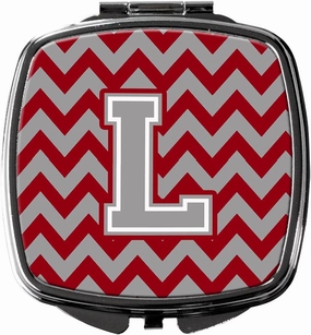 Caroline's Treasures CJ1043-LSCM Letter L Chevron Crimson and Grey Compact Mirror Decorative Travel Makeup Mirror for Women Girls Gifts Pocket Makeup Mirror Folding Handheld