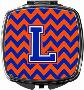 Caroline's Treasures CJ1044-LSCM Letter L Chevron Orange and Blue Compact Mirror Decorative Travel Makeup Mirror for Women Girls Gifts Pocket Makeup Mirror Folding Handheld