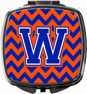 Caroline's Treasures CJ1044-WSCM Letter W Chevron Orange and Blue Compact Mirror Decorative Travel Makeup Mirror for Women Girls Gifts Pocket Makeup Mirror Folding Handheld