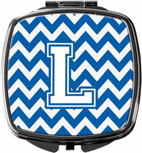 Caroline's Treasures CJ1045-LSCM Letter L Chevron Blue and White Compact Mirror Decorative Travel Makeup Mirror for Women Girls Gifts Pocket Makeup Mirror Folding Handheld