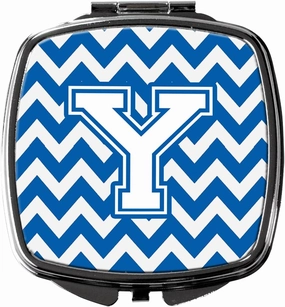 Caroline's Treasures CJ1045-YSCM Letter Y Chevron Blue and White Compact Mirror Decorative Travel Makeup Mirror for Women Girls Gifts Pocket Makeup Mirror Folding Handheld