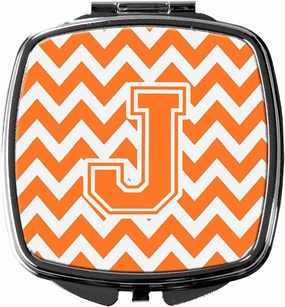 Caroline's Treasures CJ1046-JSCM Letter J Chevron Orange and White Compact Mirror Decorative Travel Makeup Mirror for Women Girls Gifts Pocket Makeup Mirror Folding Handheld