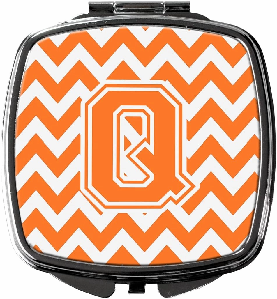 Caroline's Treasures CJ1046-QSCM Letter Q Chevron Orange and White Compact Mirror Decorative Travel Makeup Mirror for Women Girls Gifts Pocket Makeup Mirror Folding Handheld