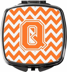 Caroline's Treasures CJ1046-QSCM Letter Q Chevron Orange and White Compact Mirror Decorative Travel Makeup Mirror for Women Girls Gifts Pocket Makeup Mirror Folding Handheld