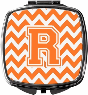 Caroline's Treasures CJ1046-RSCM Letter R Chevron Orange and White Compact Mirror Decorative Travel Makeup Mirror for Women Girls Gifts Pocket Makeup Mirror Folding Handheld