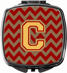 Caroline's Treasures CJ1048-CSCM Letter C Chevron Garnet and Gold Compact Mirror Decorative Travel Makeup Mirror for Women Girls Gifts Pocket Makeup Mirror Folding Handheld