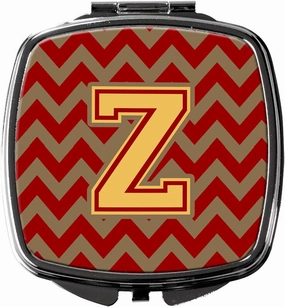 Caroline's Treasures CJ1048-ZSCM Letter Z Chevron Garnet and Gold Compact Mirror Decorative Travel Makeup Mirror for Women Girls Gifts Pocket Makeup Mirror Folding Handheld