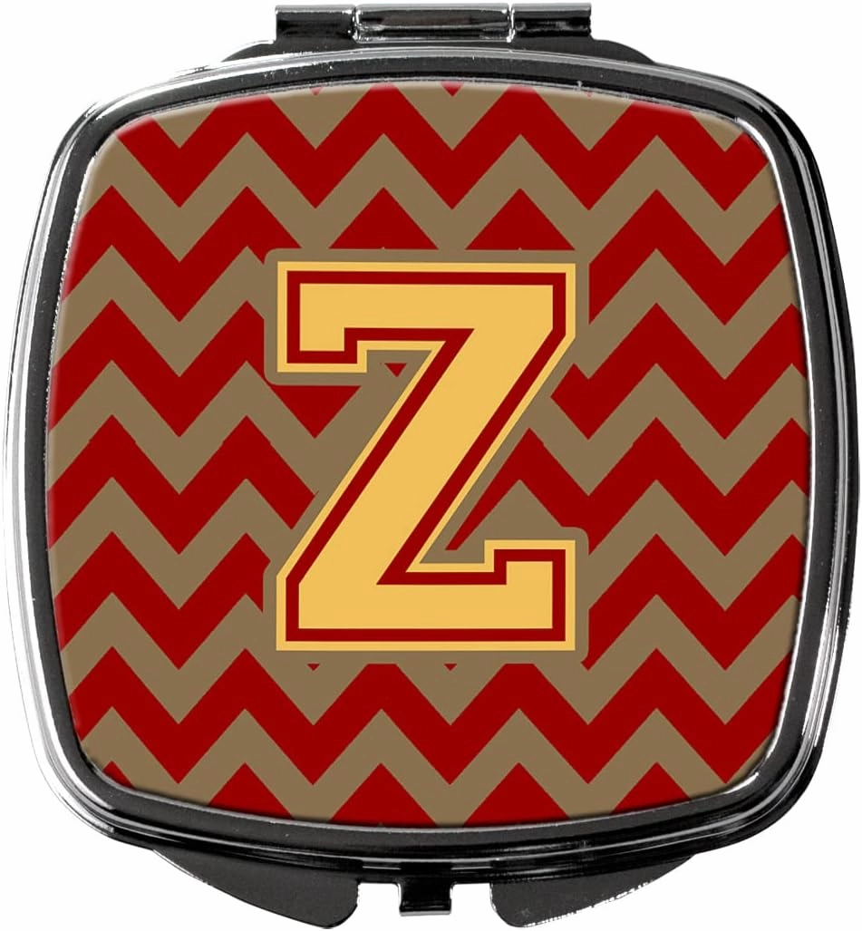 Caroline's Treasures CJ1048-ZSCM Letter Z Chevron Garnet and Gold Compact Mirror Decorative Travel Makeup Mirror for Women Girls Gifts Pocket Makeup Mirror Folding Handheld