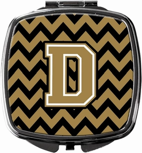 Caroline's Treasures CJ1050-DSCM Letter D Chevron Black and Gold Compact Mirror Decorative Travel Makeup Mirror for Women Girls Gifts Pocket Makeup Mirror Folding Handheld