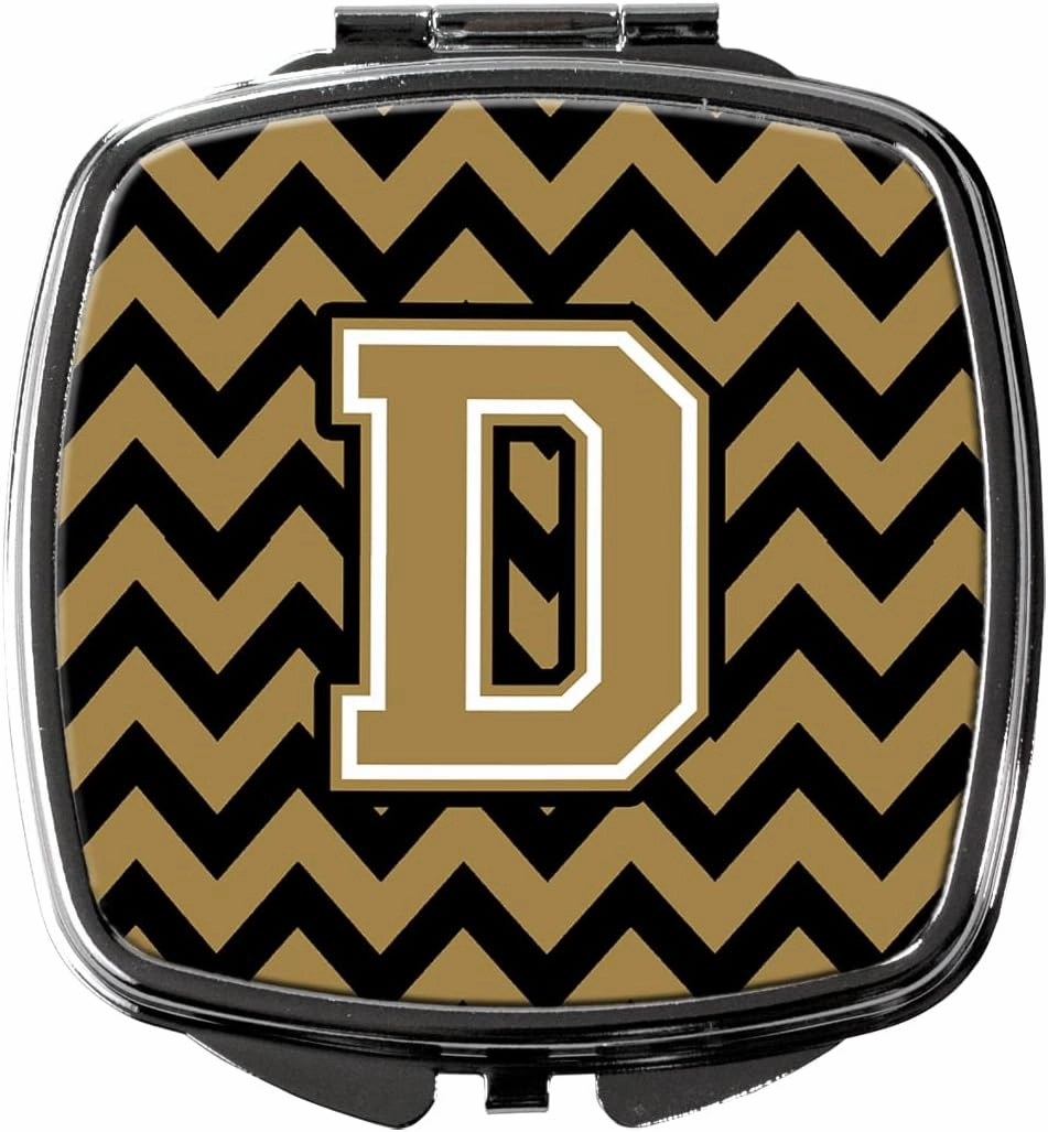 Caroline's Treasures CJ1050-DSCM Letter D Chevron Black and Gold Compact Mirror Decorative Travel Makeup Mirror for Women Girls Gifts Pocket Makeup Mirror Folding Handheld