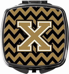 Caroline's Treasures CJ1050-XSCM Letter X Chevron Black and Gold Compact Mirror Decorative Travel Makeup Mirror for Women Girls Gifts Pocket Makeup Mirror Folding Handheld