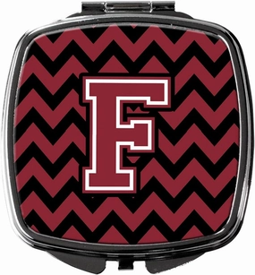 Caroline's Treasures CJ1052-FSCM Letter F Chevron Garnet and Black Compact Mirror Decorative Travel Makeup Mirror for Women Girls Gifts Pocket Makeup Mirror Folding Handheld