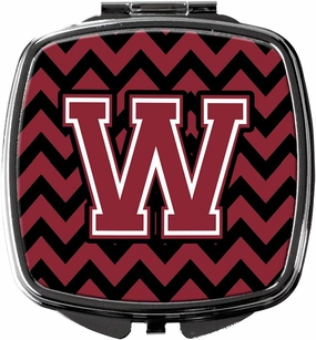 Caroline's Treasures CJ1052-WSCM Letter W Chevron Garnet and Black Compact Mirror Decorative Travel Makeup Mirror for Women Girls Gifts Pocket Makeup Mirror Folding Handheld