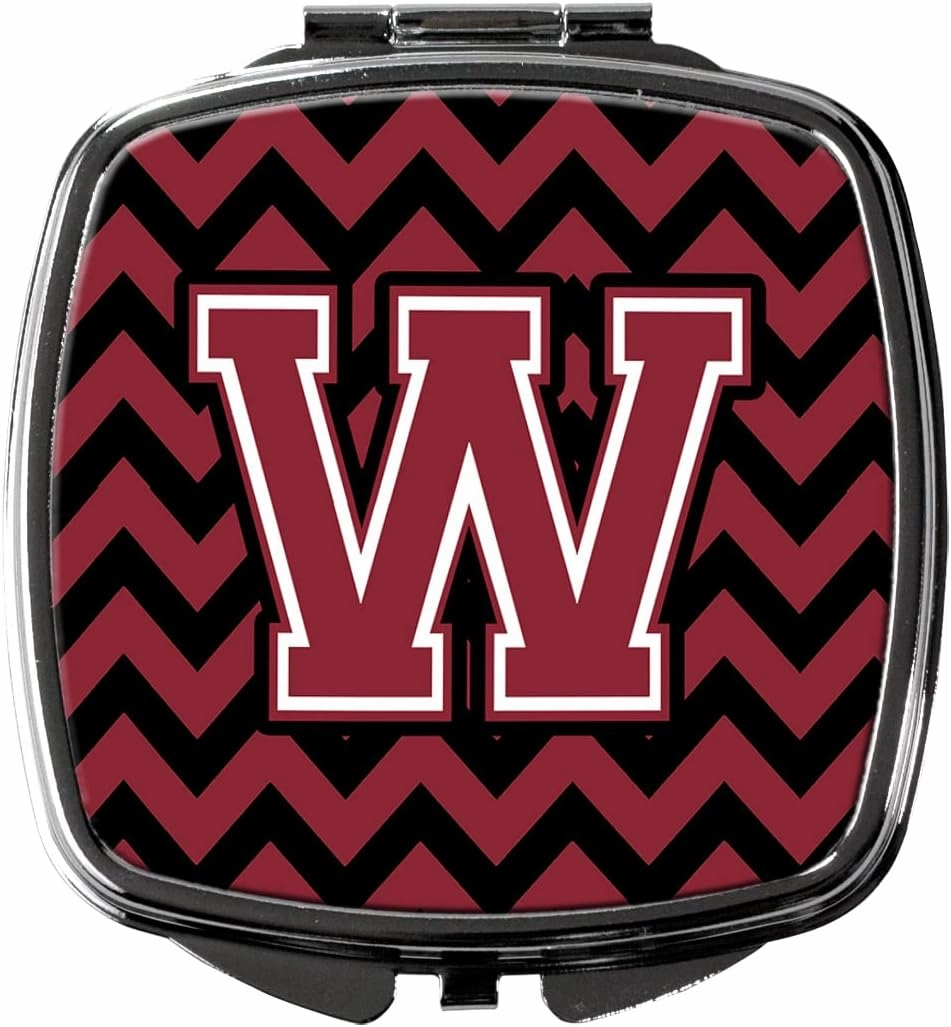 Caroline's Treasures CJ1052-WSCM Letter W Chevron Garnet and Black Compact Mirror Decorative Travel Makeup Mirror for Women Girls Gifts Pocket Makeup Mirror Folding Handheld