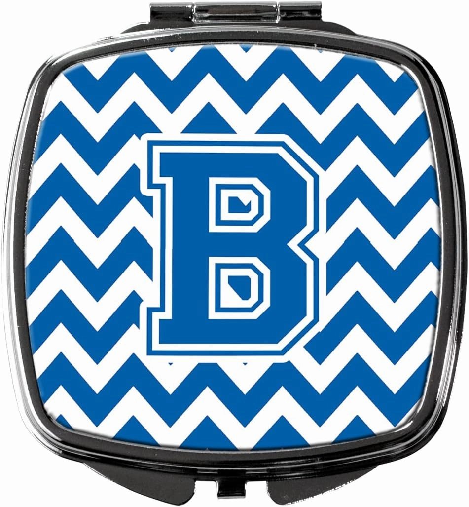 Caroline's Treasures CJ1056-BSCM Letter B Chevron Blue and White Compact Mirror Decorative Travel Makeup Mirror for Women Girls Gifts Pocket Makeup Mirror Folding Handheld
