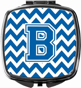 Caroline's Treasures CJ1056-BSCM Letter B Chevron Blue and White Compact Mirror Decorative Travel Makeup Mirror for Women Girls Gifts Pocket Makeup Mirror Folding Handheld