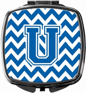 Caroline's Treasures CJ1056-USCM Letter U Chevron Blue and White Compact Mirror Decorative Travel Makeup Mirror for Women Girls Gifts Pocket Makeup Mirror Folding Handheld
