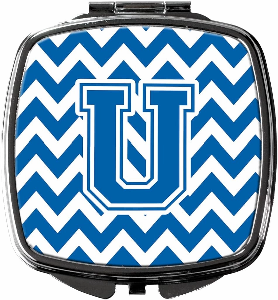 Caroline's Treasures CJ1056-USCM Letter U Chevron Blue and White Compact Mirror Decorative Travel Makeup Mirror for Women Girls Gifts Pocket Makeup Mirror Folding Handheld