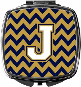 Caroline's Treasures CJ1057-JSCM Letter J Chevron Navy Blue and Gold Compact Mirror Decorative Travel Makeup Mirror for Women Girls Gifts Pocket Makeup Mirror Folding Handheld