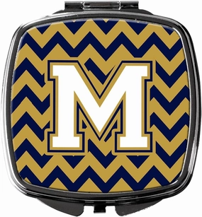 Caroline's Treasures CJ1057-MSCM Letter M Chevron Navy Blue and Gold Compact Mirror Decorative Travel Makeup Mirror for Women Girls Gifts Pocket Makeup Mirror Folding Handheld