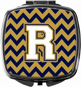 Caroline's Treasures CJ1057-RSCM Letter R Chevron Navy Blue and Gold Compact Mirror Decorative Travel Makeup Mirror for Women Girls Gifts Pocket Makeup Mirror Folding Handheld