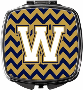 Caroline's Treasures CJ1057-WSCM Letter W Chevron Navy Blue and Gold Compact Mirror Decorative Travel Makeup Mirror for Women Girls Gifts Pocket Makeup Mirror Folding Handheld
