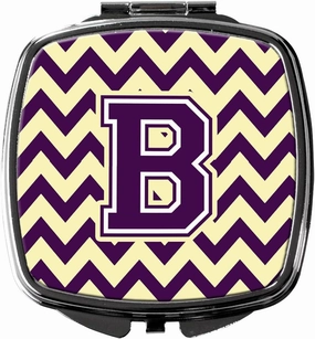 Caroline's Treasures CJ1058-BSCM Letter B Chevron Purple and Gold Compact Mirror Decorative Travel Makeup Mirror for Women Girls Gifts Pocket Makeup Mirror Folding Handheld