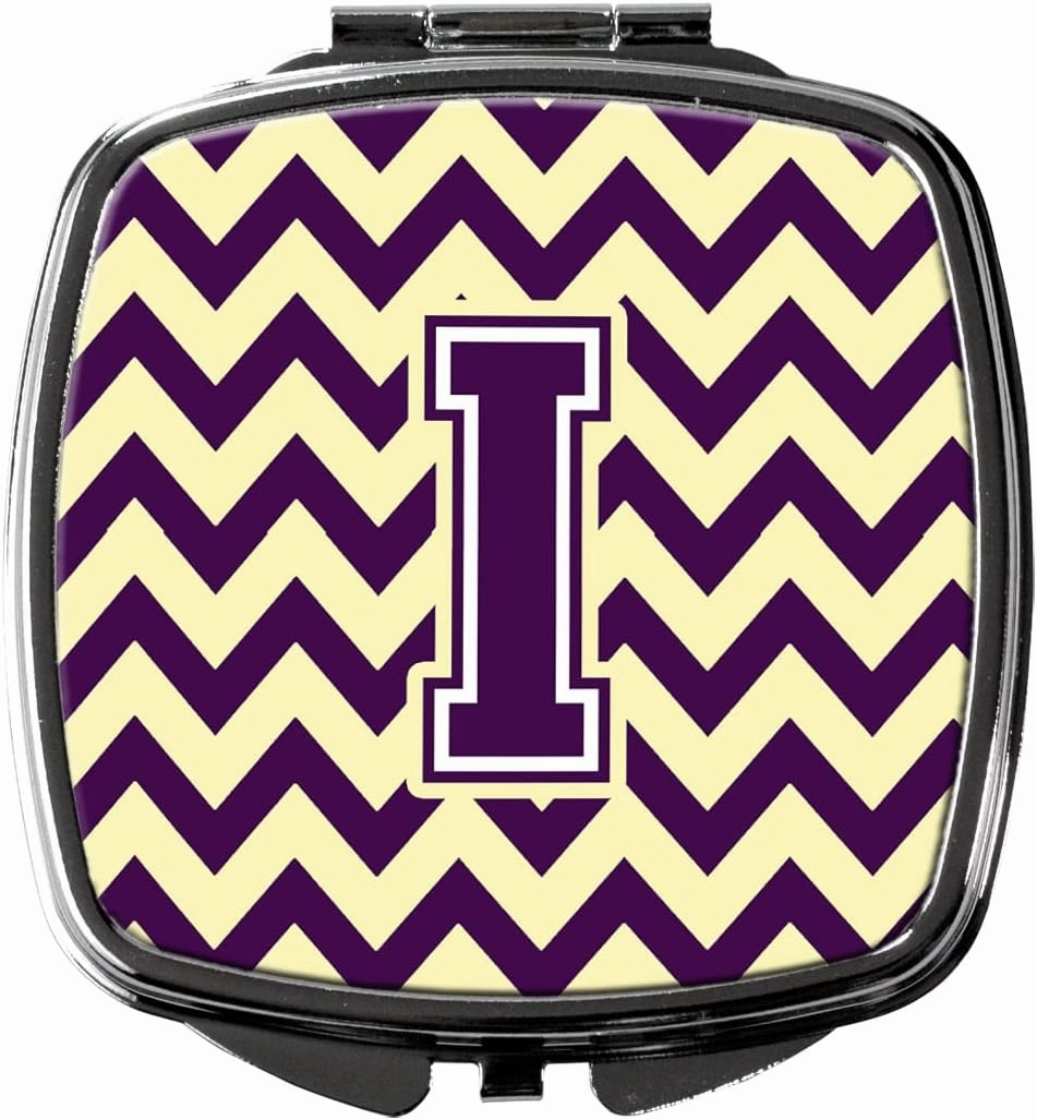 Caroline's Treasures CJ1058-ISCM Letter I Chevron Purple and Gold Compact Mirror Decorative Travel Makeup Mirror for Women Girls Gifts Pocket Makeup Mirror Folding Handheld