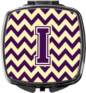 Caroline's Treasures CJ1058-ISCM Letter I Chevron Purple and Gold Compact Mirror Decorative Travel Makeup Mirror for Women Girls Gifts Pocket Makeup Mirror Folding Handheld