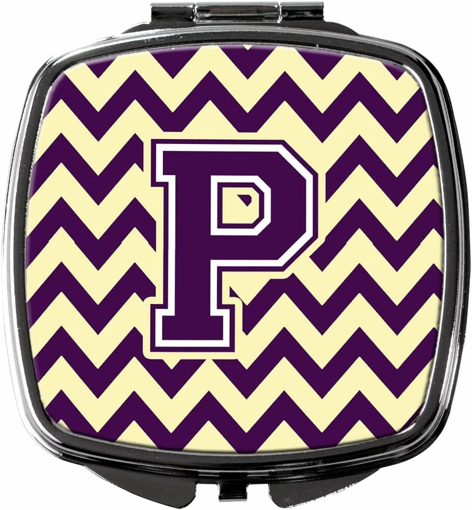 Caroline's Treasures CJ1058-PSCM Letter P Chevron Purple and Gold Compact Mirror Decorative Travel Makeup Mirror for Women Girls Gifts Pocket Makeup Mirror Folding Handheld