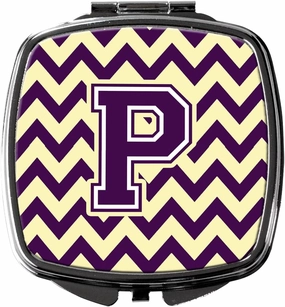 Caroline's Treasures CJ1058-PSCM Letter P Chevron Purple and Gold Compact Mirror Decorative Travel Makeup Mirror for Women Girls Gifts Pocket Makeup Mirror Folding Handheld