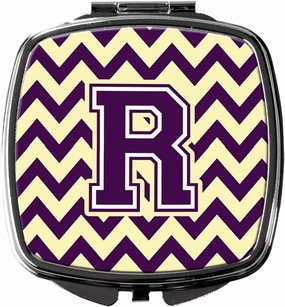 Caroline's Treasures CJ1058-RSCM Letter R Chevron Purple and Gold Compact Mirror Decorative Travel Makeup Mirror for Women Girls Gifts Pocket Makeup Mirror Folding Handheld