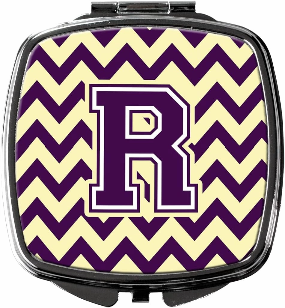 Caroline's Treasures CJ1058-RSCM Letter R Chevron Purple and Gold Compact Mirror Decorative Travel Makeup Mirror for Women Girls Gifts Pocket Makeup Mirror Folding Handheld