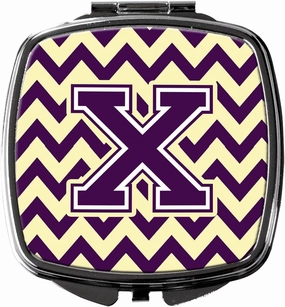 Caroline's Treasures CJ1058-XSCM Letter X Chevron Purple and Gold Compact Mirror Decorative Travel Makeup Mirror for Women Girls Gifts Pocket Makeup Mirror Folding Handheld