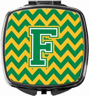 Caroline's Treasures CJ1059-FSCM Letter F Chevron Green and Gold Compact Mirror Decorative Travel Makeup Mirror for Women Girls Gifts Pocket Makeup Mirror Folding Handheld