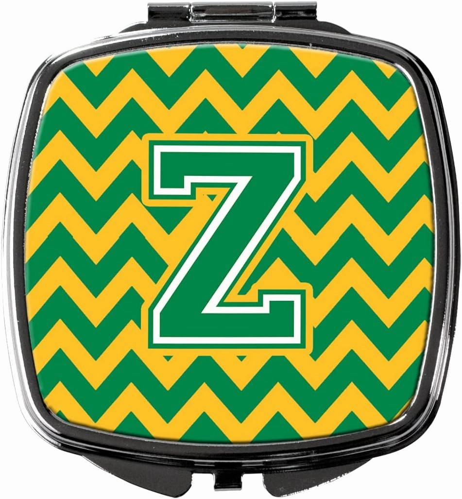 Caroline's Treasures CJ1059-ZSCM Letter Z Chevron Green and Gold Compact Mirror Decorative Travel Makeup Mirror for Women Girls Gifts Pocket Makeup Mirror Folding Handheld