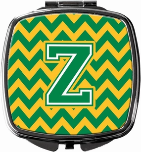 Caroline's Treasures CJ1059-ZSCM Letter Z Chevron Green and Gold Compact Mirror Decorative Travel Makeup Mirror for Women Girls Gifts Pocket Makeup Mirror Folding Handheld