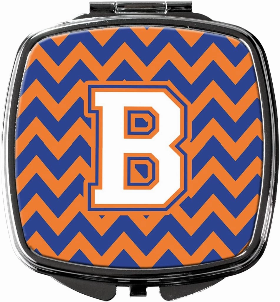 Caroline's Treasures CJ1060-BSCM Letter B Chevron Blue and Orange #3 Compact Mirror Decorative Travel Makeup Mirror for Women Girls Gifts Pocket Makeup Mirror Folding Handheld