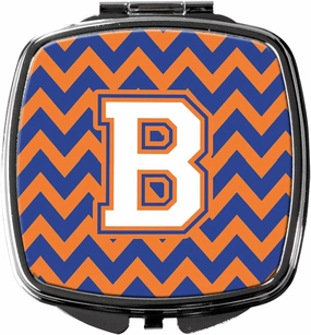 Caroline's Treasures CJ1060-BSCM Letter B Chevron Blue and Orange #3 Compact Mirror Decorative Travel Makeup Mirror for Women Girls Gifts Pocket Makeup Mirror Folding Handheld