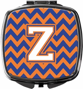 Caroline's Treasures CJ1060-ZSCM Letter Z Chevron Blue and Orange #3 Compact Mirror Decorative Travel Makeup Mirror for Women Girls Gifts Pocket Makeup Mirror Folding Handheld