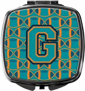 Caroline's Treasures CJ1063-GSCM Letter G Football Aqua, Orange and Marine Blue Compact Mirror Decorative Travel Makeup Mirror for Women Girls Gifts Pocket Makeup Mirror Folding Handheld